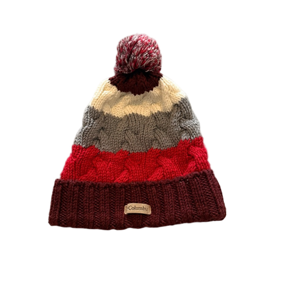 Columbia Kids Red Gray White Knit Beanie‎